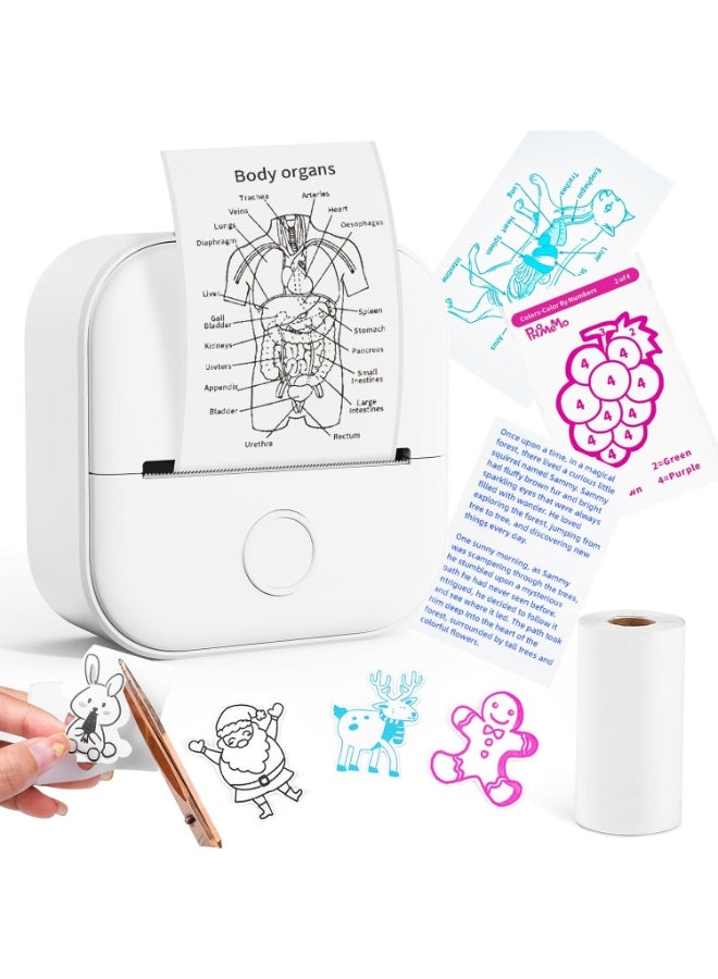 Mini Printer - T02 Bluetooth Inkless Instant Photo Printer, Small Thermal Pocket Sticker Printer, Portable Mobile Phone Picture Printer, For Students, Christmas Gift, White (Bunny Case Not Included) - Image 1